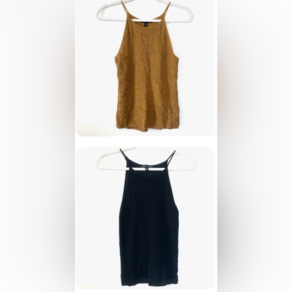 Banana Republic Linen Blend Sweater Knit Tank Top LOT OF 2 Tan Black XS